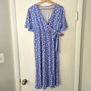 Isabel Maternity Blue Polka Dot Dress Size M